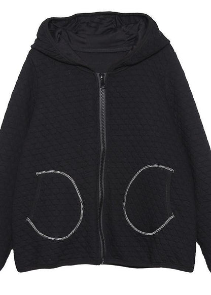 Handmade hooded cotton tops for women Photography black short coat fall