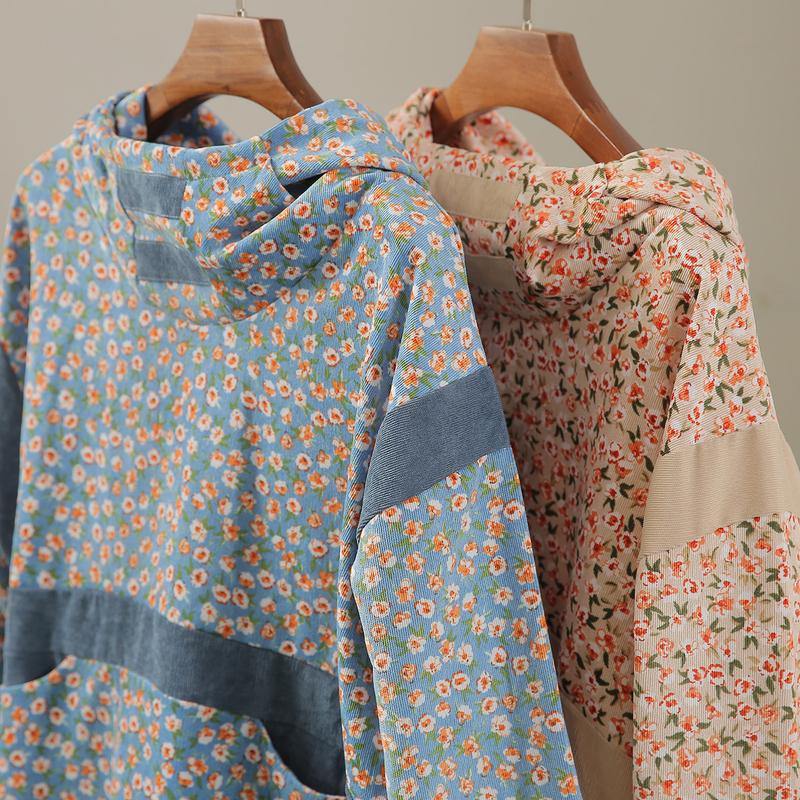 Handmade Hooded Patchwork Dress Sleeve Nude Print Dresses