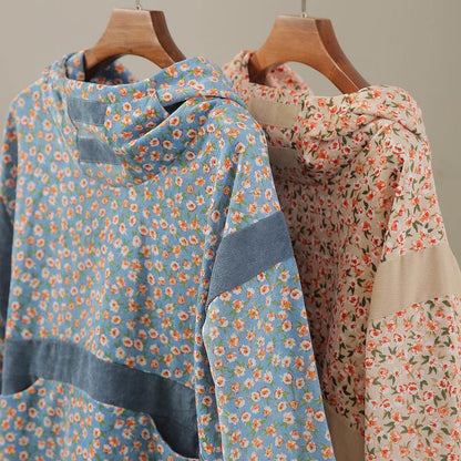 Handmade Hooded Patchwork Dress Sleeve Nude Print Dresses