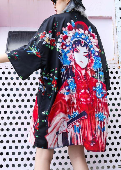 Handmade Lapel Half Sleeve Cotton Clothes for Design Black Print Dresses Summer