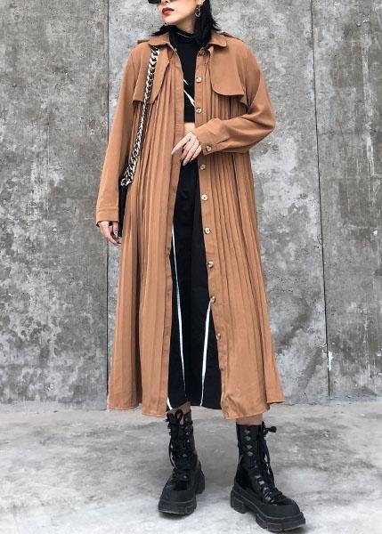 Handmade Lapel Cinched Cotton Quilting Clothes Wardrobes Kahki Long Dresses
