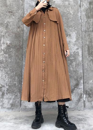 Handmade Lapel Cinched Cotton Quilting Clothes Wardrobes Kahki Long Dresses