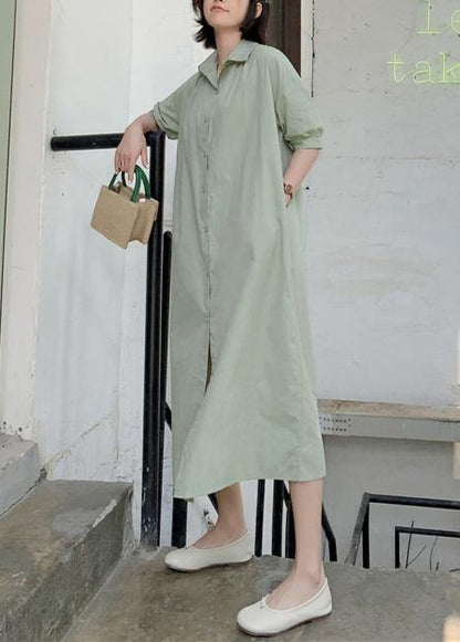 Handmade Light Green Cotton Wardrobes Back Open Long Summer Dresses