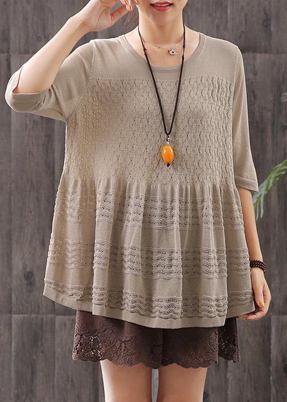 Handmade Linen Crane Tops Fitted Retro Half Sleeve Hollow Out Blouse