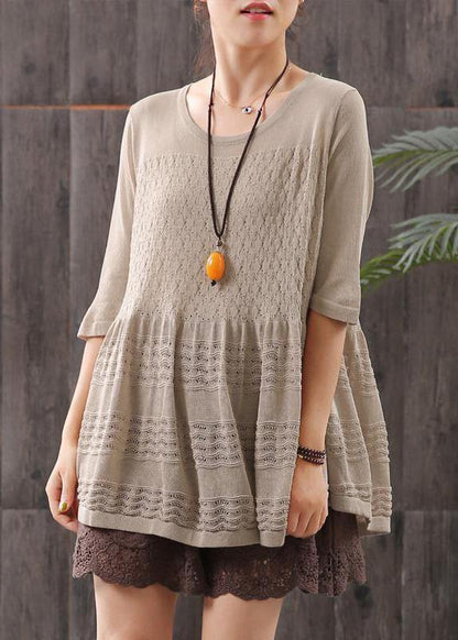 Handmade Linen Crane Tops Fitted Retro Half Sleeve Hollow Out Blouse