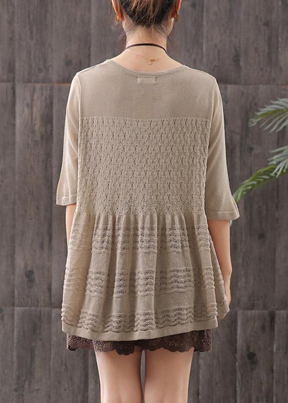 Handmade Linen Crane Tops Fitted Retro Half Sleeve Hollow Out Blouse