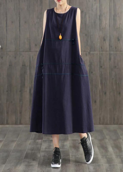 Handmade Linen Quilting Dresses Korea Pure Color Appliques Sleeveless Dress for