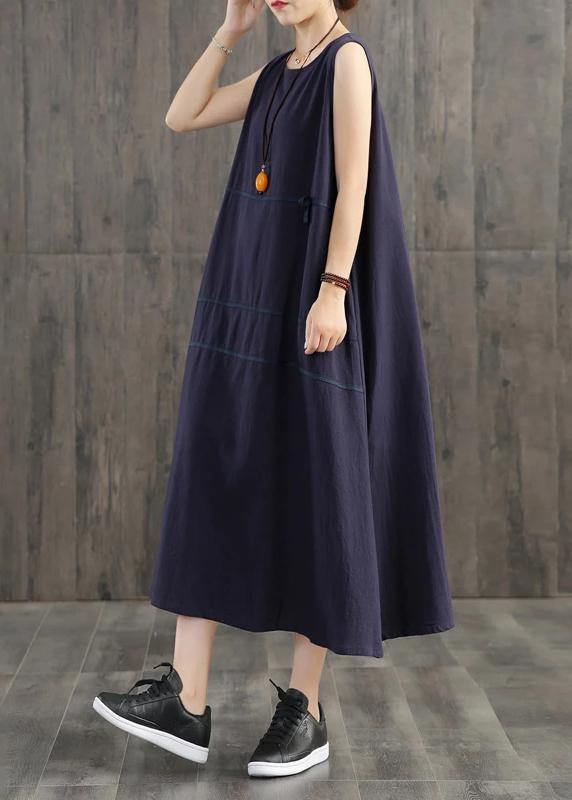 Handmade Linen Quilting Dresses Korea Pure Color Appliques Sleeveless Dress for