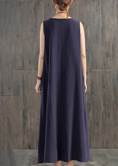 Handmade Linen Quilting Dresses Korea Pure Color Appliques Sleeveless Dress for