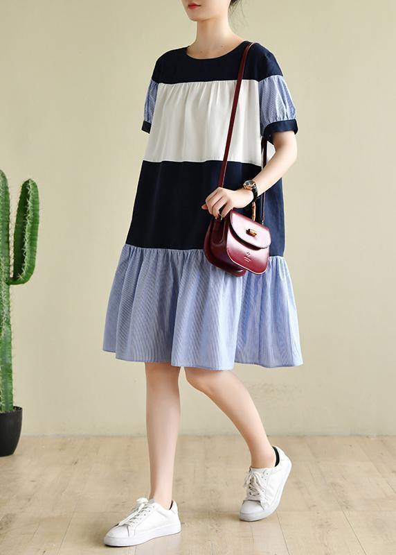 Handmade Navy Robes Patchwork Cinched Dress