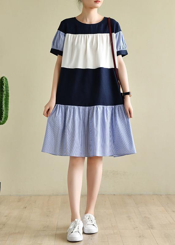 Handmade Navy Robes Patchwork Cinched Dress