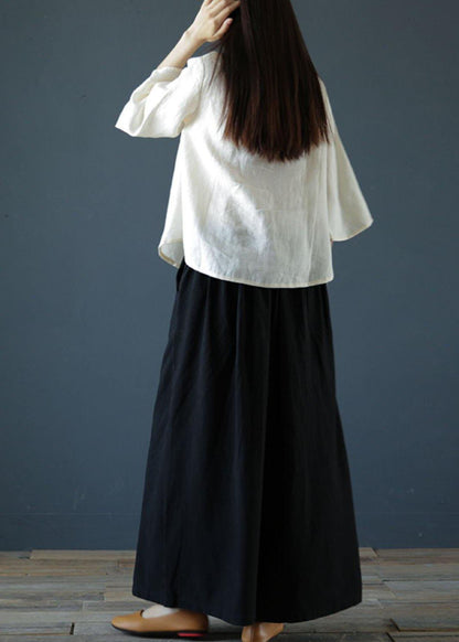 Handmade Nude Linen Blouse Stand Collar Chinese Button Tunic Shirts