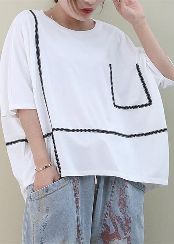 Handmade O Neck Batwing Sleeve Cotton Summer Top Pattern White Top