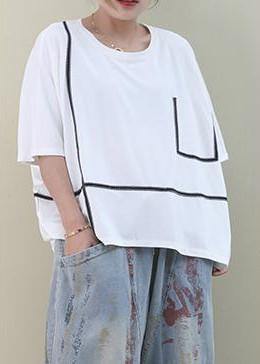 Handmade O Neck Batwing Sleeve Cotton Summer Top Pattern White Top