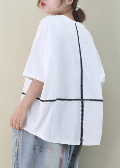 Handmade O Neck Batwing Sleeve Cotton Summer Top Pattern White Top