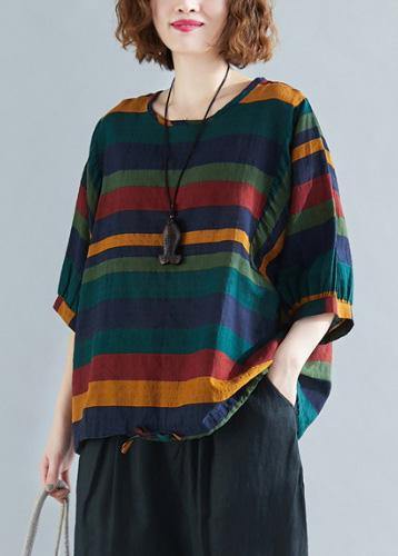 Handmade O Neck Batwing Sleeve Linen Spring Clothes for Rainbow Shirts