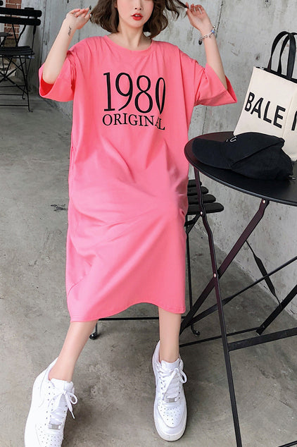 Handmade O Neck Half Sleeve Cotton Clothes for Outfits Rose Print Long Dress Summer