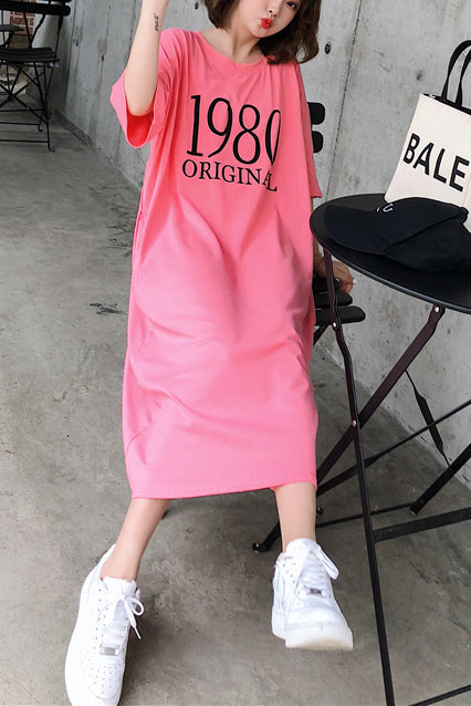 Handmade O Neck Half Sleeve Cotton Clothes for Outfits Rose Print Long Dress Summer