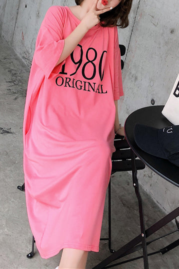 Handmade O Neck Half Sleeve Cotton Clothes for Outfits Rose Print Long Dress Summer