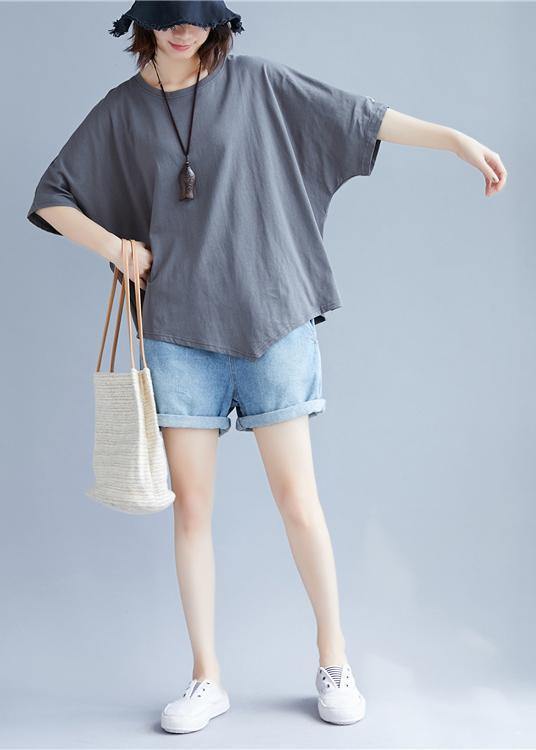 Handmade O Neck Asymmetric Cotton Clothes for Gray Blouse
