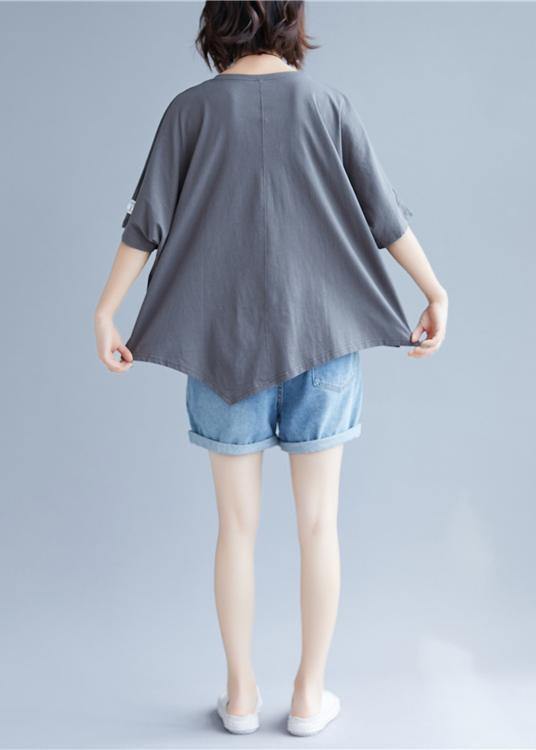 Handmade O Neck Asymmetric Cotton Clothes for Gray Blouse