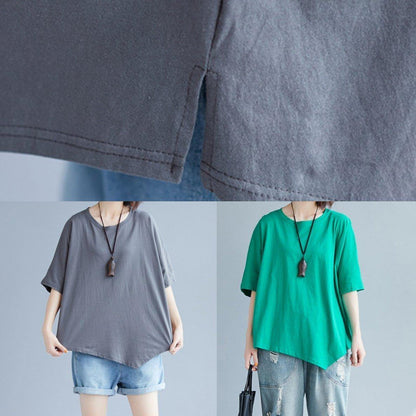 Handmade O Neck Asymmetric Cotton Clothes for Gray Blouse