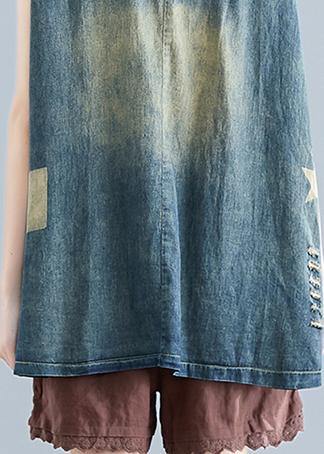 Handmade O Neck Cotton Tops Shape Yellow Patchwork Denim Tops