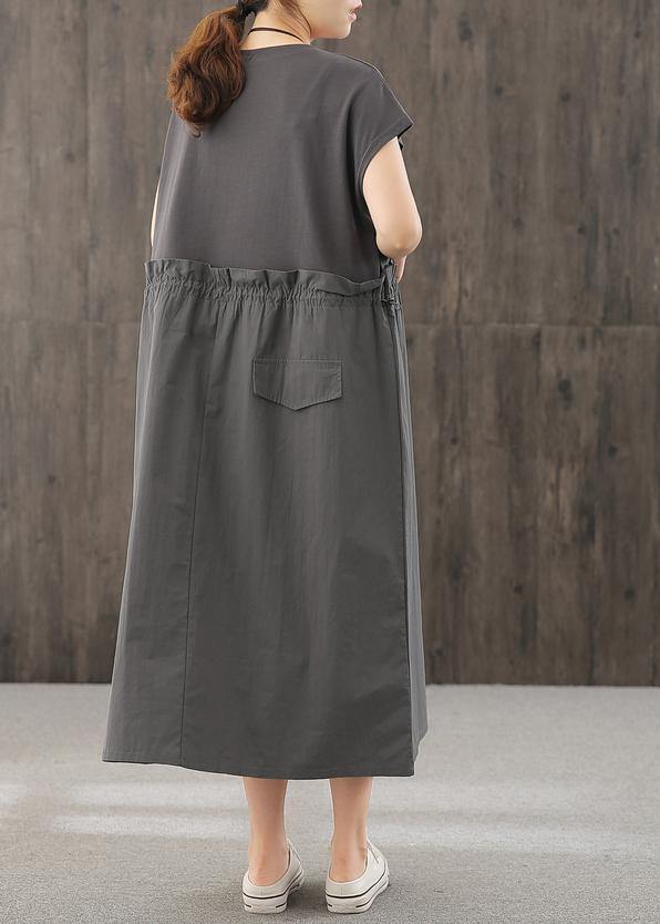 Handmade O Neck Cinched Quilting Clothes Inspiration Dark Gray Maxi Dress