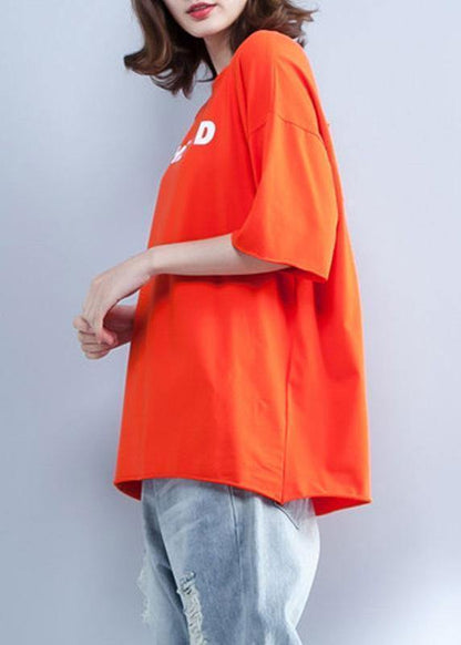 Handmade Orange Cotton Clothes for Prints O Neck Short Summer Shirt