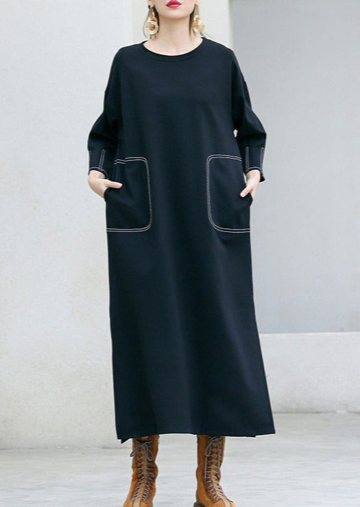 Handmade Pockets Cotton Outfit Wardrobes Black Dresses