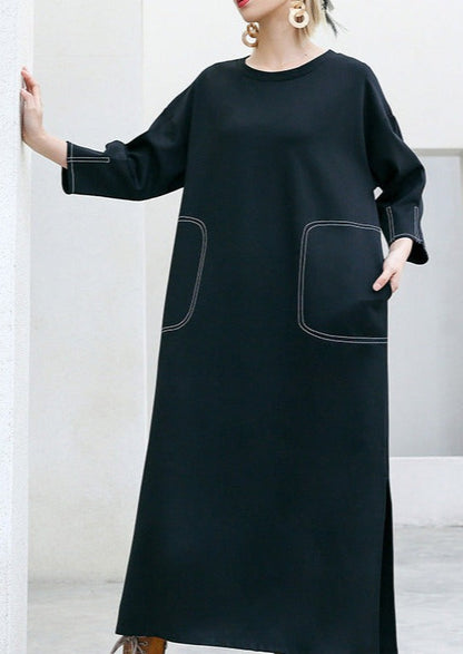 Handmade Pockets Cotton Outfit Wardrobes Black Dresses