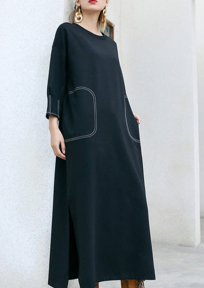 Handmade Pockets Cotton Outfit Wardrobes Black Dresses