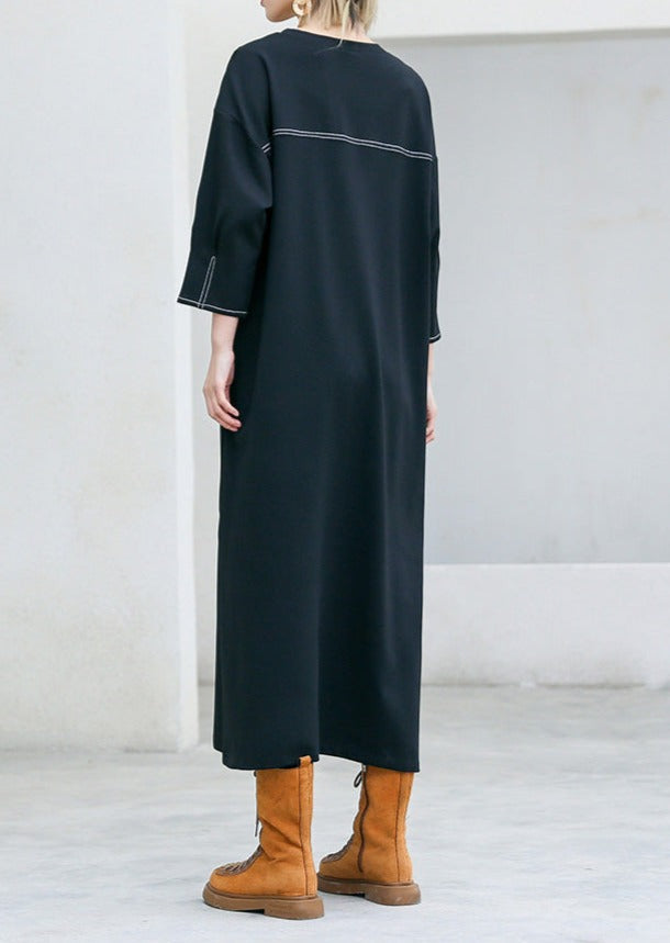 Handmade Pockets Cotton Outfit Wardrobes Black Dresses