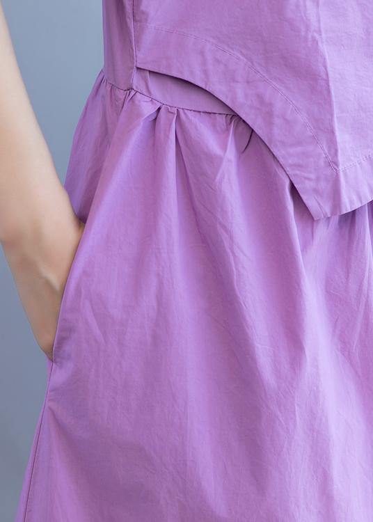 Handmade Purple Dress V Neck Patchwork Dress