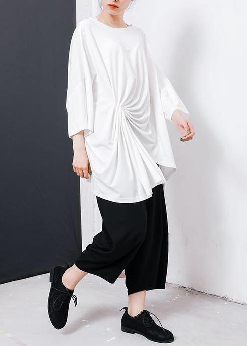 Handmade Red Cotton Blouses for Irregular Design Pleated Color T-shirt