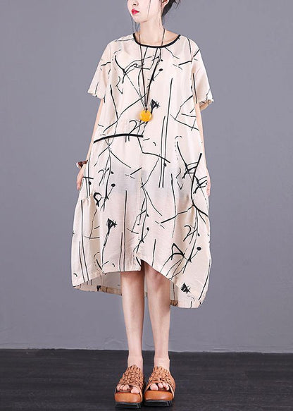 Handmade Silk Quilting Dresses Stitches Summer Loose Short Sleeve Irregular Dress