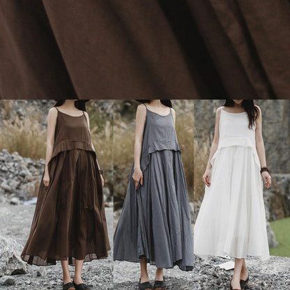 Handmade Sleeveless Linen Dress Cotton White Dress Summer