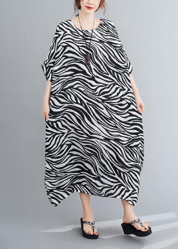 Handmade Striped Dresses O Neck Batwing Sleeve Loose Summer Dress