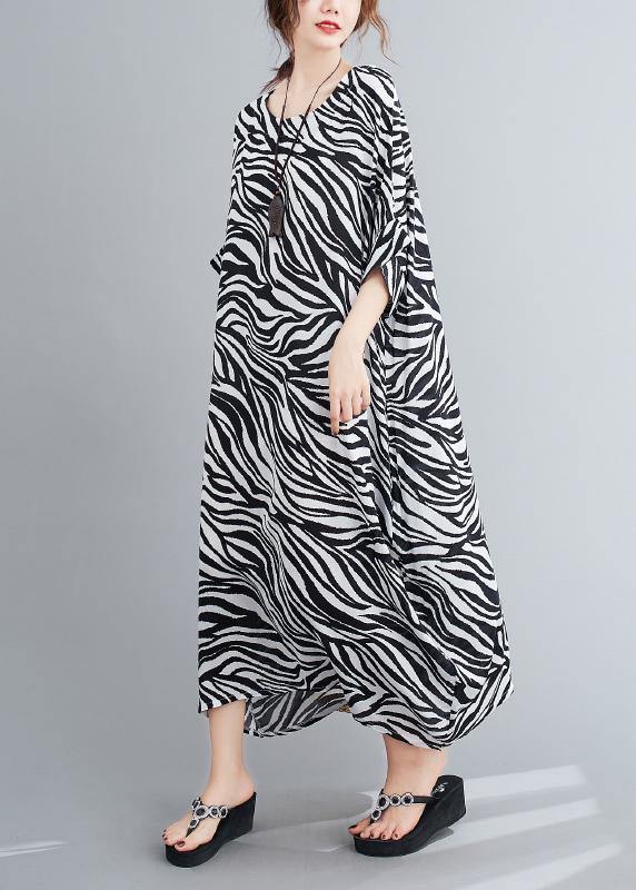 Handmade Striped Dresses O Neck Batwing Sleeve Loose Summer Dress