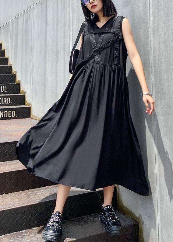Handmade V Neck Sleeveless Summer Clothes for Sewing Black Dress