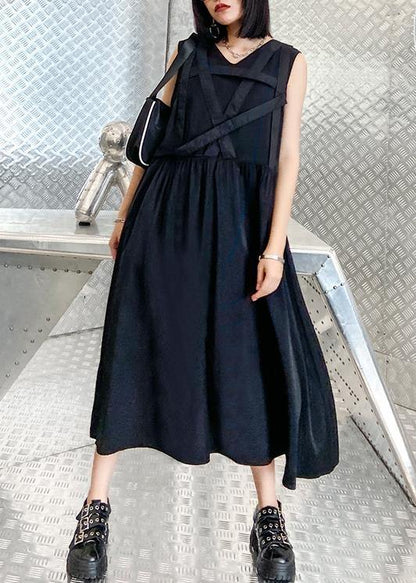 Handmade V Neck Sleeveless Summer Clothes for Sewing Black Dress