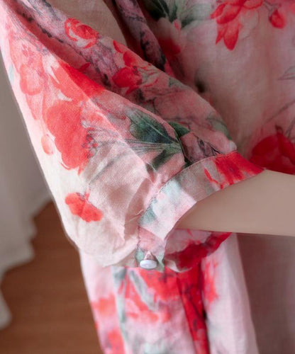 Handmade V Neck Summer Shirts Wardrobes Red Print Blouses