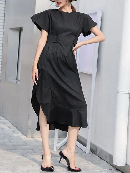 Handmade White Cotton O Neck Asymmetric a Line Summer Dresses