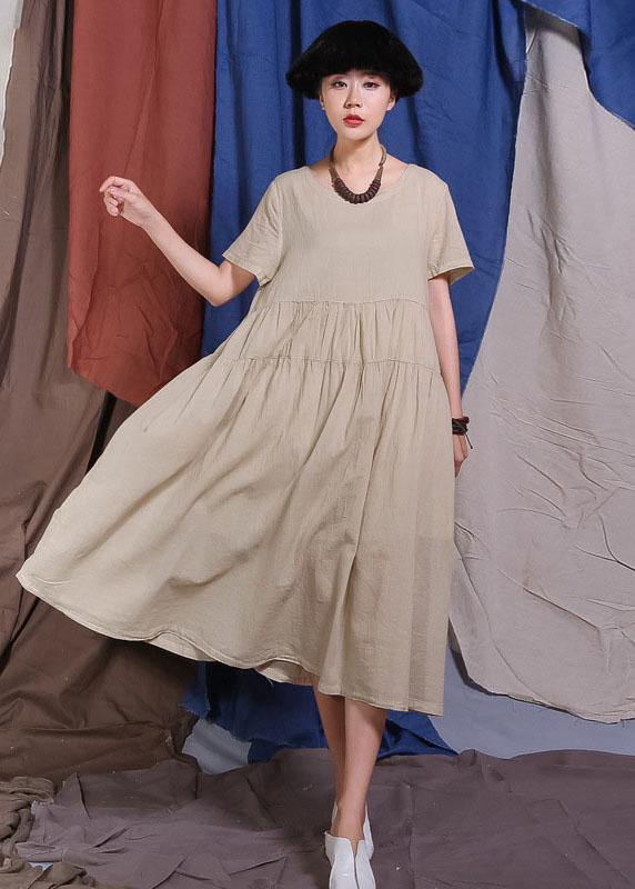 Handmade White Big Hem Cotton Linen Robes Cinched Waist Maxi Summer Dresses
