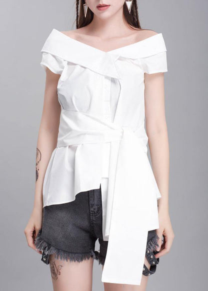 Handmade White Cotton Crane Tops Sleeveless Box Summer Shirts