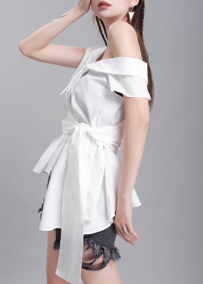 Handmade White Cotton Crane Tops Sleeveless Box Summer Shirts