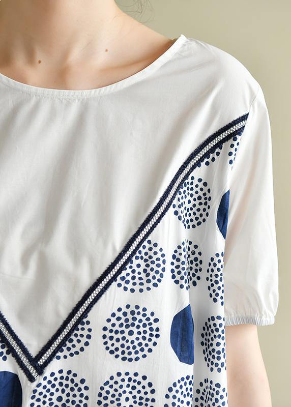 Handmade White Dotted Outfit O Neck a Line Summer Dress