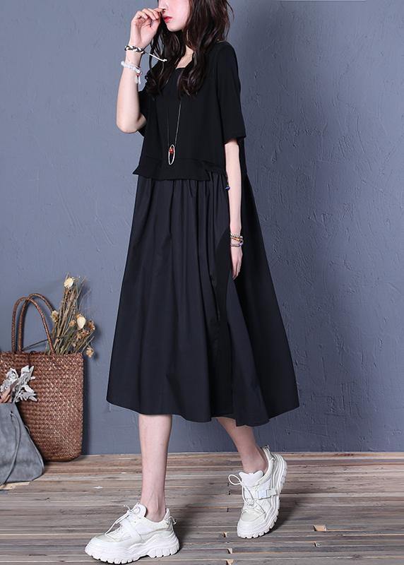 Handmade Yellow Cotton Clothes for O Neck Patchwork Cotton Summer Dresses