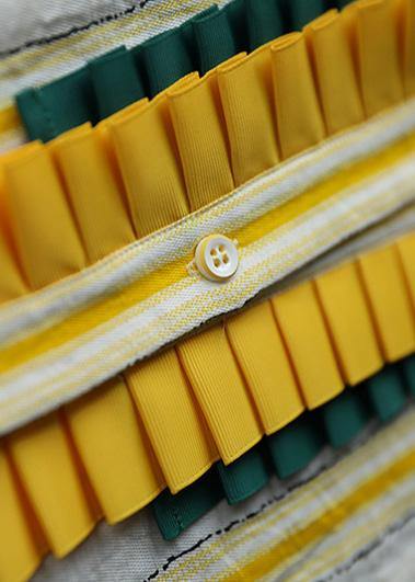 Handmade Yellow Striped Linen Robes Lapel Button Down Summer Dress