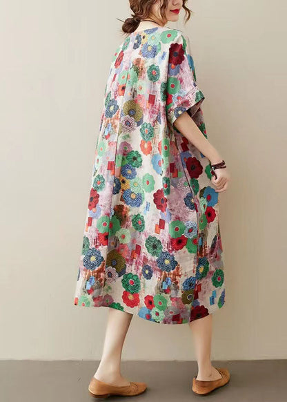 Handmade Chocolate Print O Neck Cotton Summer Dresses